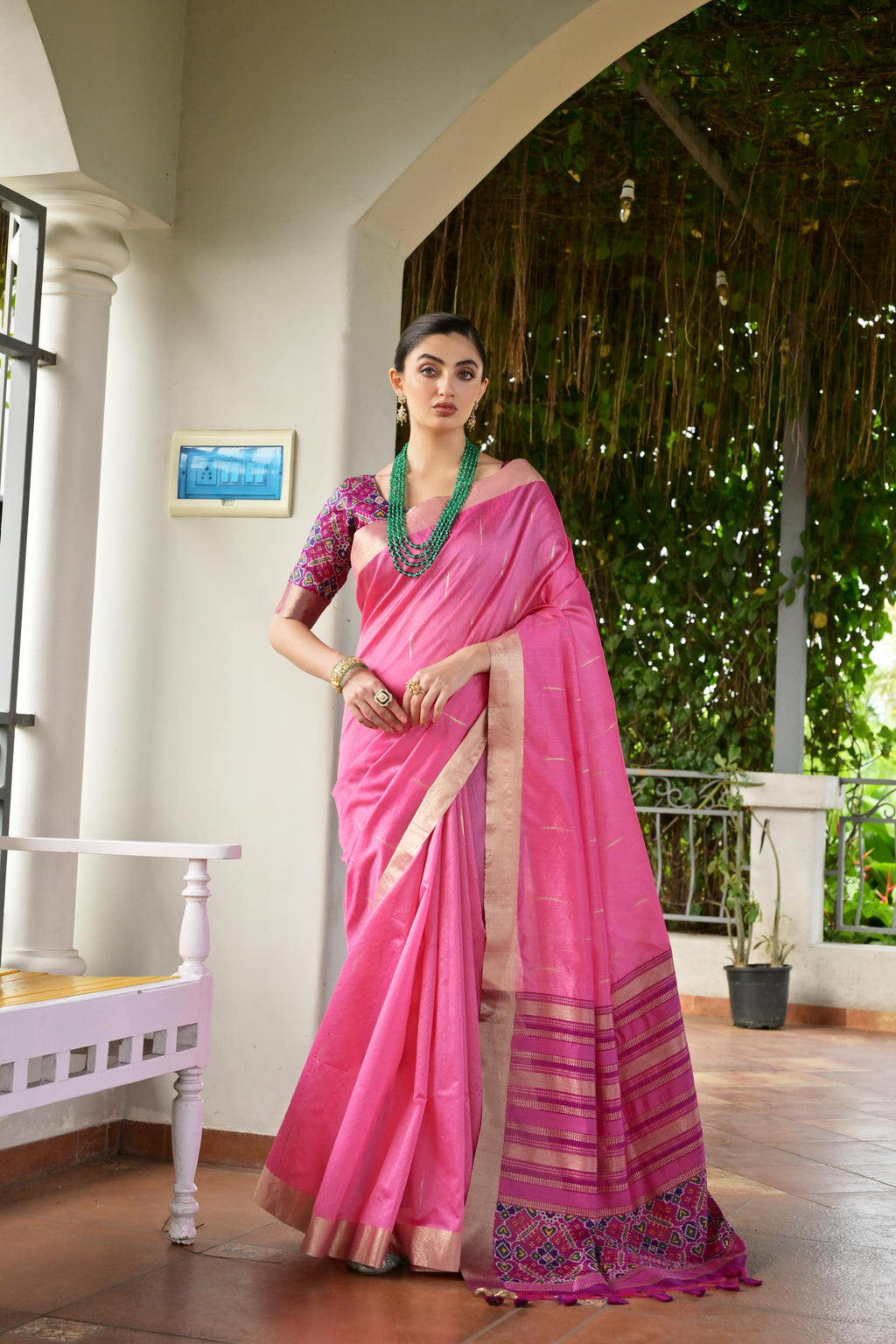 Jyoti Fashion Women's Pink Khadi Raw Silk Meena Weaving Patola Saree with Blouse | Grocsy