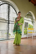 Jyoti Fashion Women's Green Khadi Raw Silk Meena Weaving Patola Saree with Blouse | Grocsy