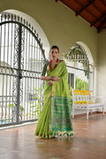 Jyoti Fashion Women's Green Khadi Raw Silk Meena Weaving Patola Saree with Blouse | Grocsy