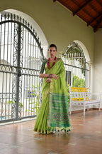 Jyoti Fashion Women's Green Khadi Raw Silk Meena Weaving Patola Saree with Blouse | Grocsy