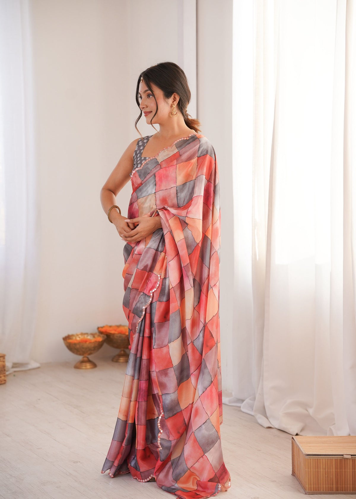 Jyoti Fashion Women's Multicolor Chinon Digital Printed Designer Saree with Blouse | Grocsy