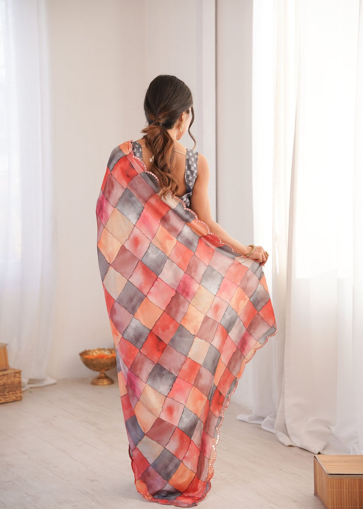 Jyoti Fashion Women's Multicolor Chinon Digital Printed Designer Saree with Blouse | Grocsy
