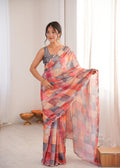 Jyoti Fashion Women's Multicolor Chinon Digital Printed Designer Saree with Blouse | Grocsy