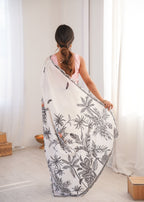 Jyoti Fashion Women's White Chinon Digital Printed Designer Saree with Blouse | Grocsy