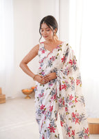 Jyoti Fashion Women's Multicolor Chinon Digital Printed Designer Saree with Blouse | Grocsy