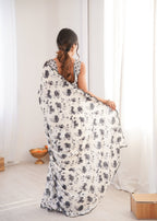 Jyoti Fashion Women's Off White Chinon Digital Printed Designer Saree with Blouse | Grocsy