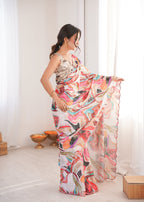 Jyoti Fashion Women's Multicolor Chinon Digital Printed Designer Saree with Blouse | Grocsy
