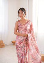 Jyoti Fashion Women's Peach Chinon Digital Printed Designer Saree with Blouse | Grocsy