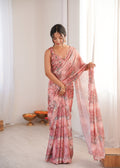 Jyoti Fashion Women's Peach Chinon Digital Printed Designer Saree with Blouse | Grocsy