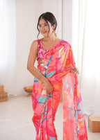 Jyoti Fashion Women's Multicolor Chinon Digital Printed Designer Saree with Blouse | Grocsy