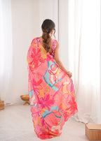 Jyoti Fashion Women's Multicolor Chinon Digital Printed Designer Saree with Blouse | Grocsy