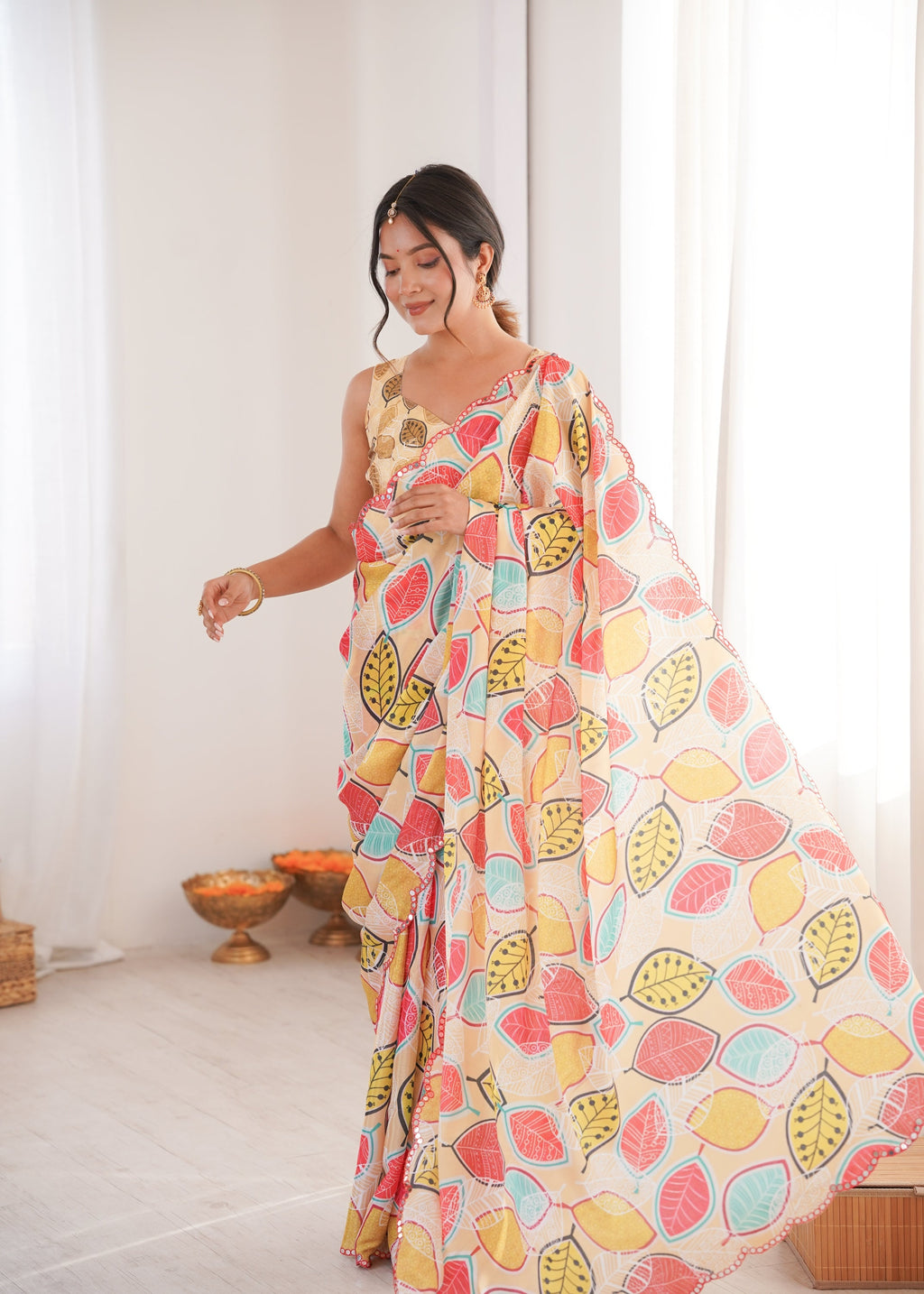 Jyoti Fashion Women's Multicolor Chinon Digital Printed Designer Saree with Blouse | Grocsy