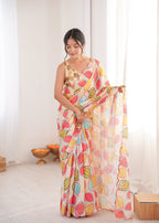 Jyoti Fashion Women's Multicolor Chinon Digital Printed Designer Saree with Blouse | Grocsy