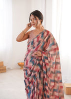 Jyoti Fashion Women's Multicolor Chinon Digital Printed Designer Saree with Blouse | Grocsy