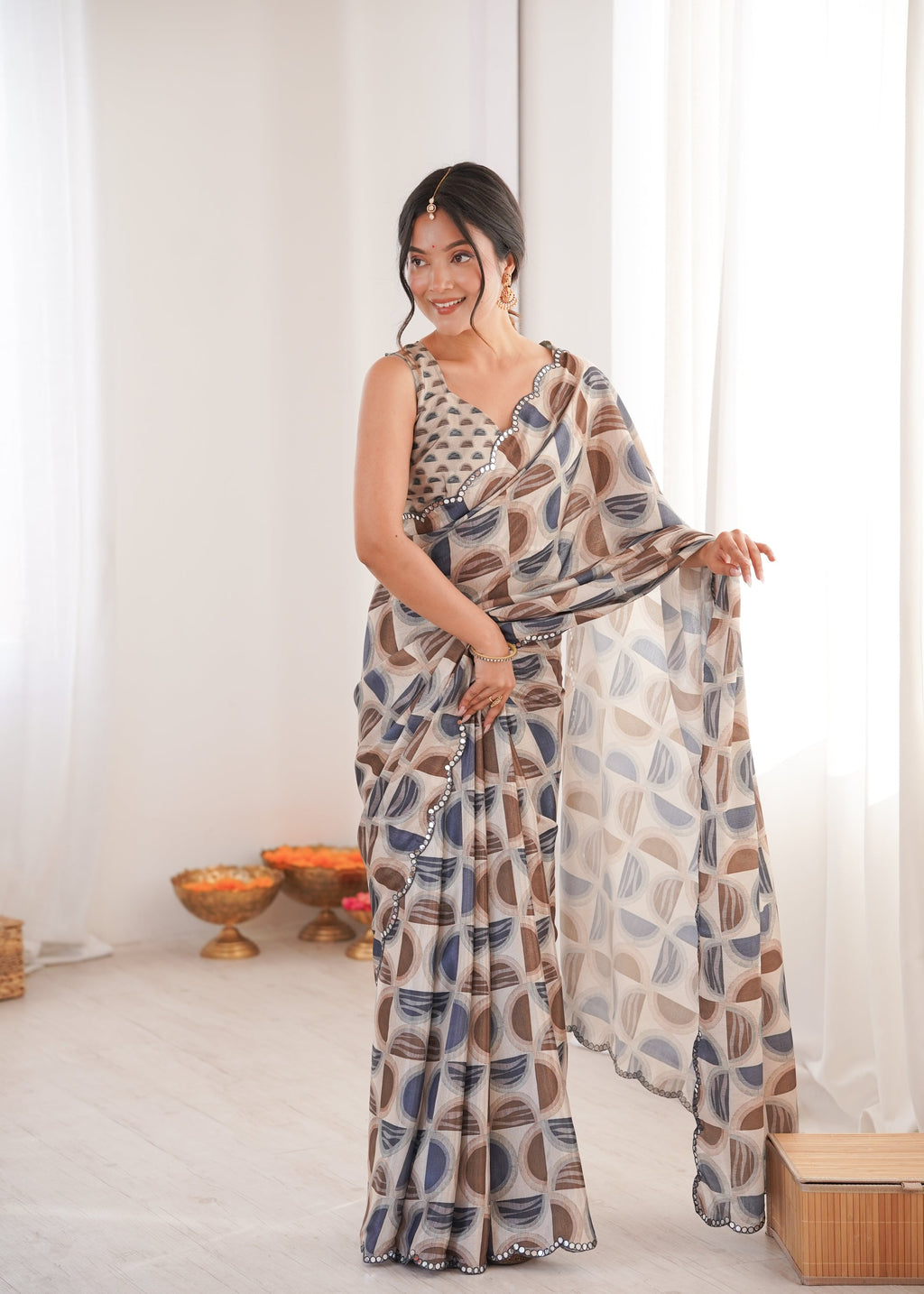 Jyoti Fashion Women's Multicolor Chinon Digital Printed Designer Saree with Blouse | Grocsy