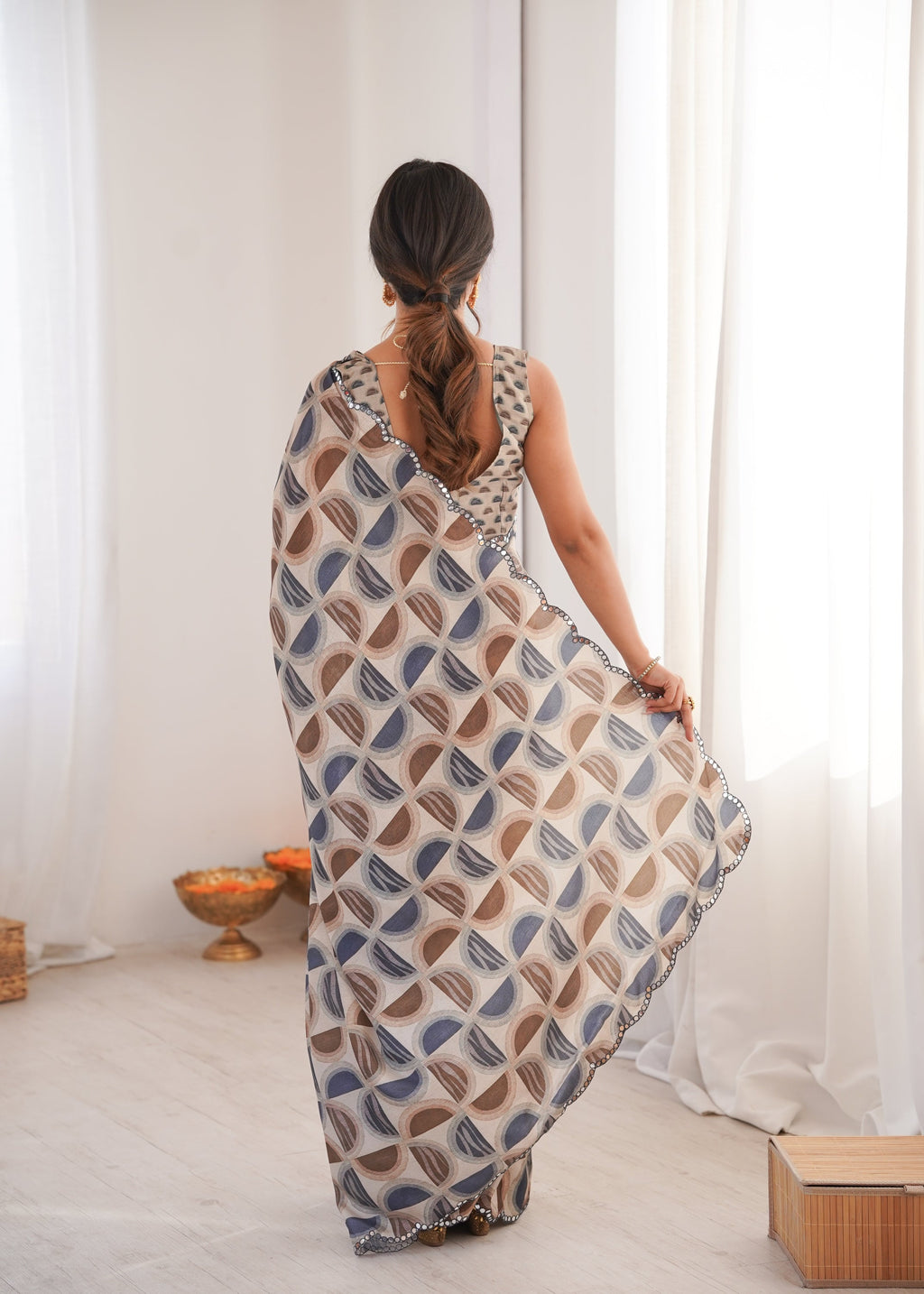 Jyoti Fashion Women's Multicolor Chinon Digital Printed Designer Saree with Blouse | Grocsy