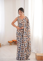 Jyoti Fashion Women's Multicolor Chinon Digital Printed Designer Saree with Blouse | Grocsy
