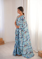 Jyoti Fashion Women's Sky Blue Chinon Digital Printed Designer Saree with Blouse | Grocsy