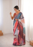 Jyoti Fashion Women's Multicolor Chinon Digital Printed Designer Saree with Blouse | Grocsy