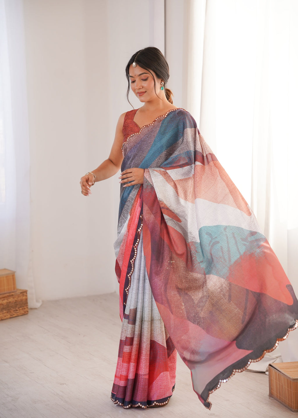 Jyoti Fashion Women's Multicolor Chinon Digital Printed Designer Saree with Blouse | Grocsy