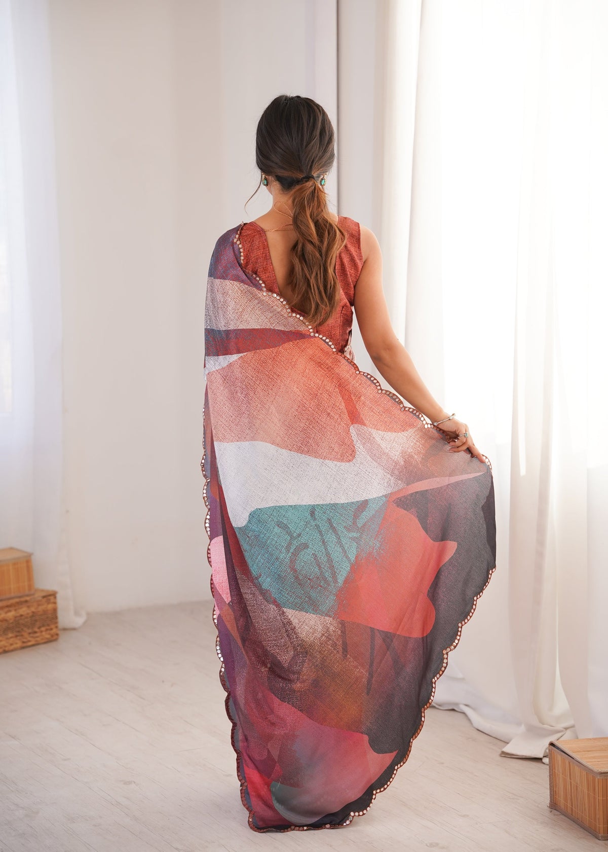 Jyoti Fashion Women's Multicolor Chinon Digital Printed Designer Saree with Blouse | Grocsy