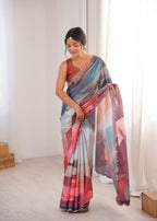 Jyoti Fashion Women's Multicolor Chinon Digital Printed Designer Saree with Blouse | Grocsy