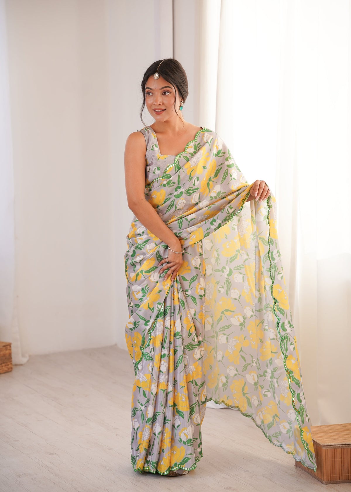 Jyoti Fashion Women's Multicolor Chinon Digital Printed Designer Saree with Blouse | Grocsy