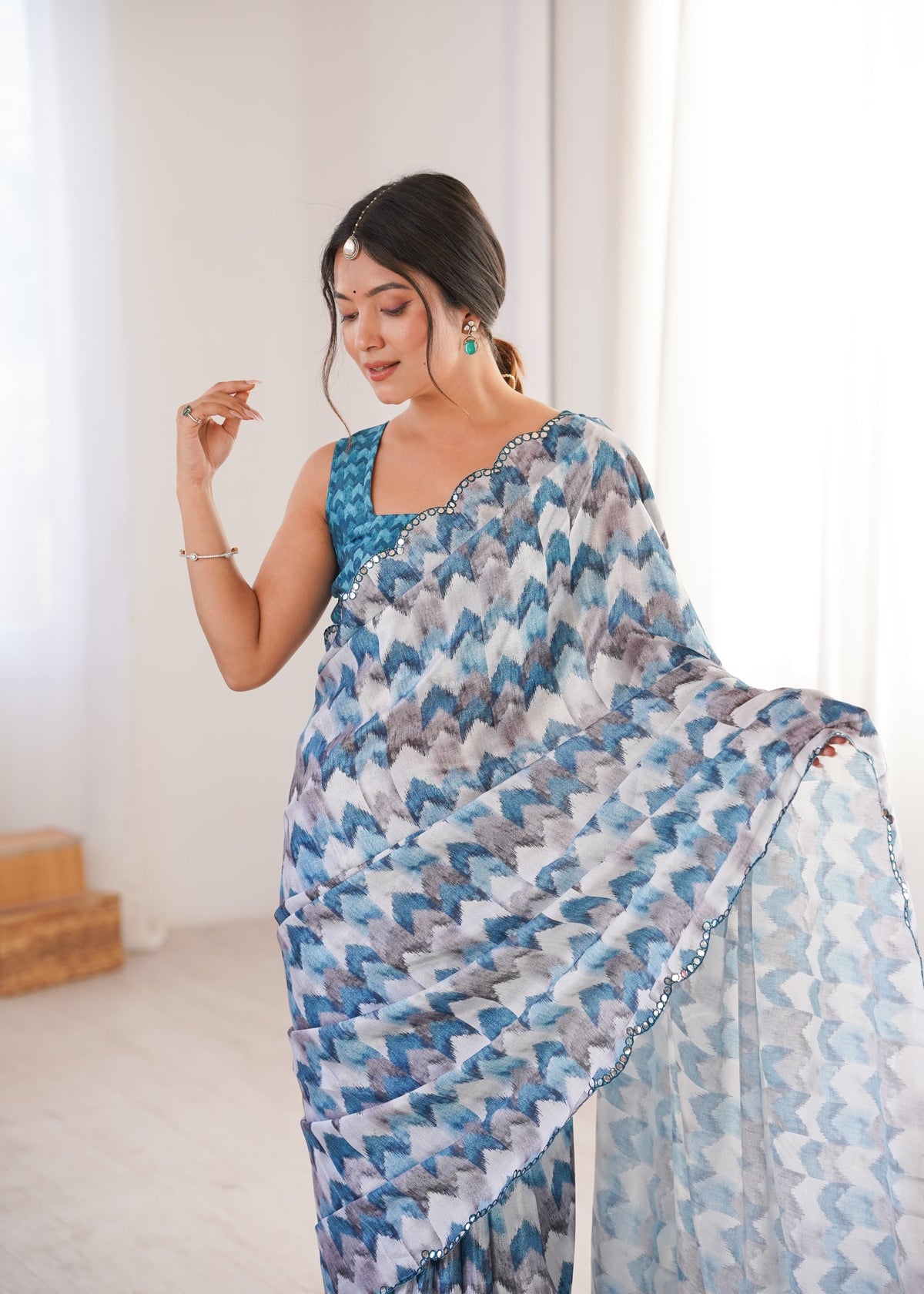 Jyoti Fashion Women's Multicolor Chinon Digital Printed Designer Saree with Blouse | Grocsy