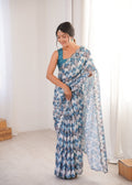 Jyoti Fashion Women's Multicolor Chinon Digital Printed Designer Saree with Blouse | Grocsy