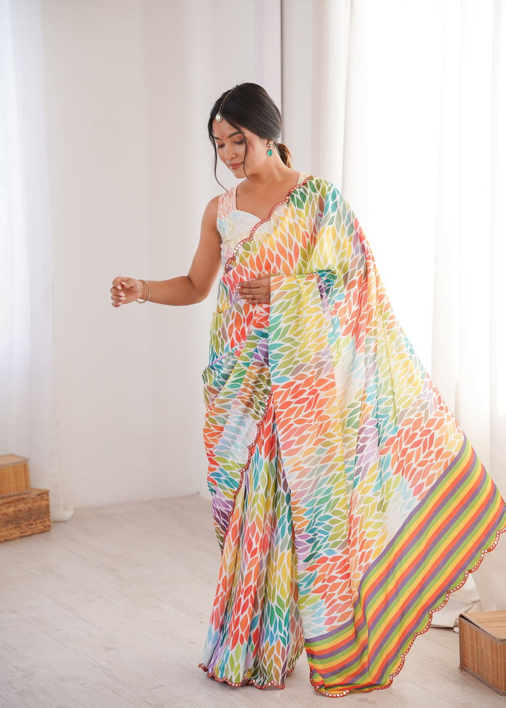 Jyoti Fashion Women's Multicolor Chinon Digital Printed Designer Saree with Blouse | Grocsy