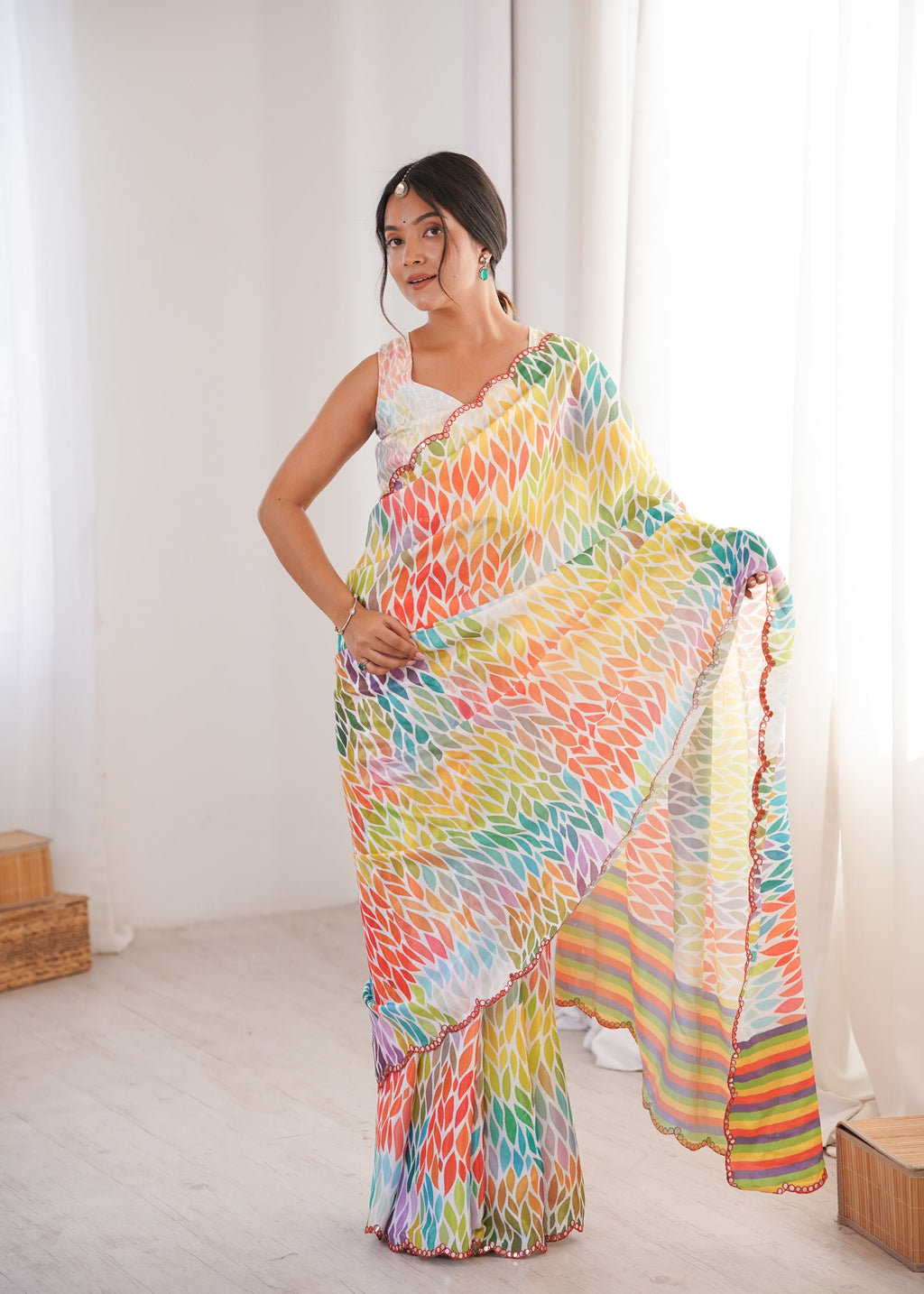 Jyoti Fashion Women's Multicolor Chinon Digital Printed Designer Saree with Blouse | Grocsy