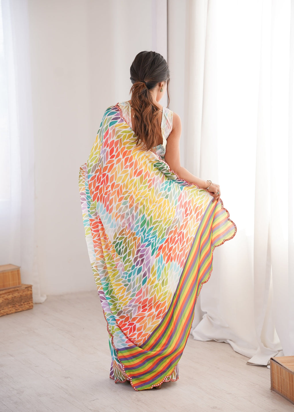 Jyoti Fashion Women's Multicolor Chinon Digital Printed Designer Saree with Blouse | Grocsy
