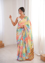 Jyoti Fashion Women's Multicolor Chinon Digital Printed Designer Saree with Blouse | Grocsy