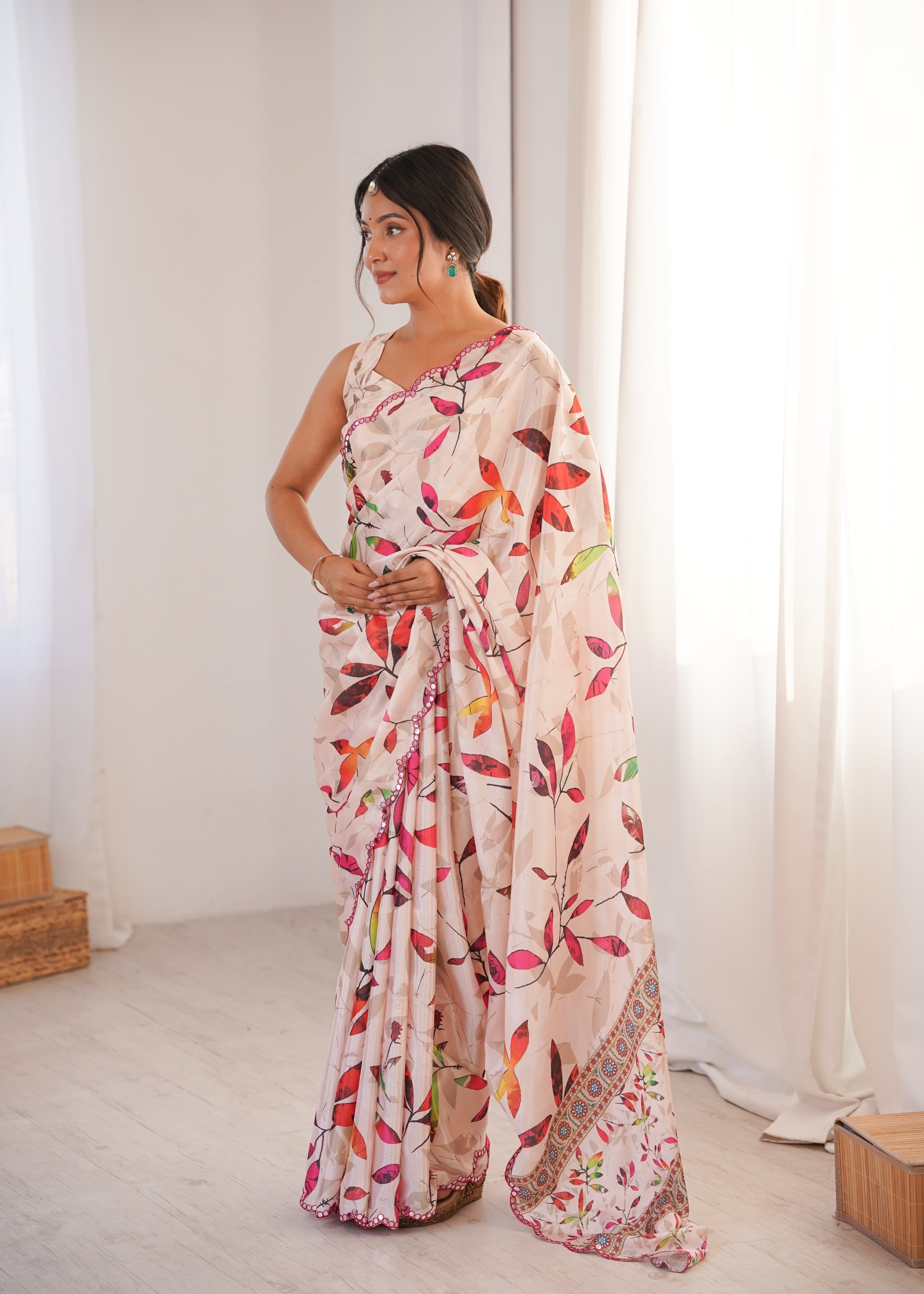 Jyoti Fashion Women's Multicolor Chinon Digital Printed Designer Saree with Blouse | Grocsy