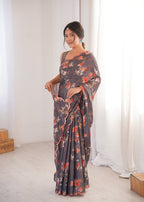 Jyoti Fashion Women's Multicolor Chinon Digital Printed Designer Saree with Blouse | Grocsy
