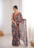Jyoti Fashion Women's Multicolor Chinon Digital Printed Designer Saree with Blouse | Grocsy