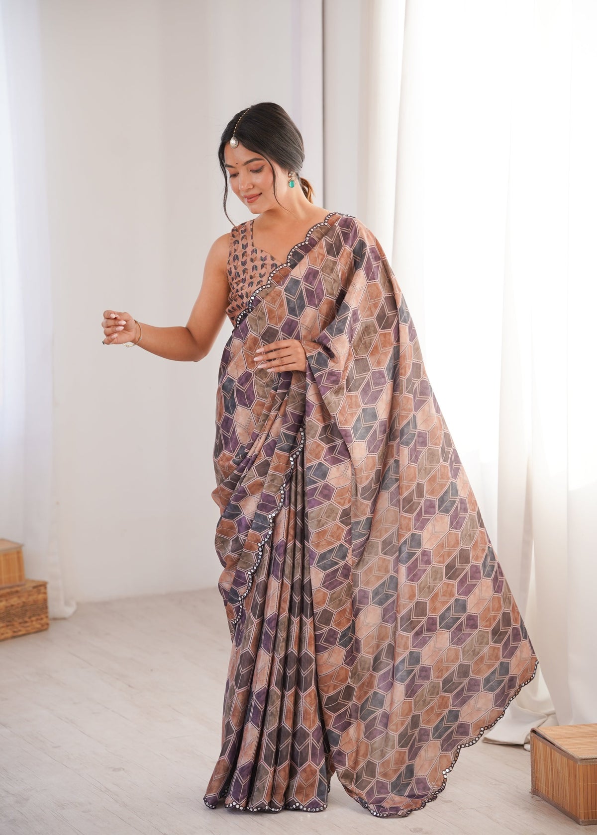 Jyoti Fashion Women's Multicolor Chinon Digital Printed Designer Saree with Blouse | Grocsy