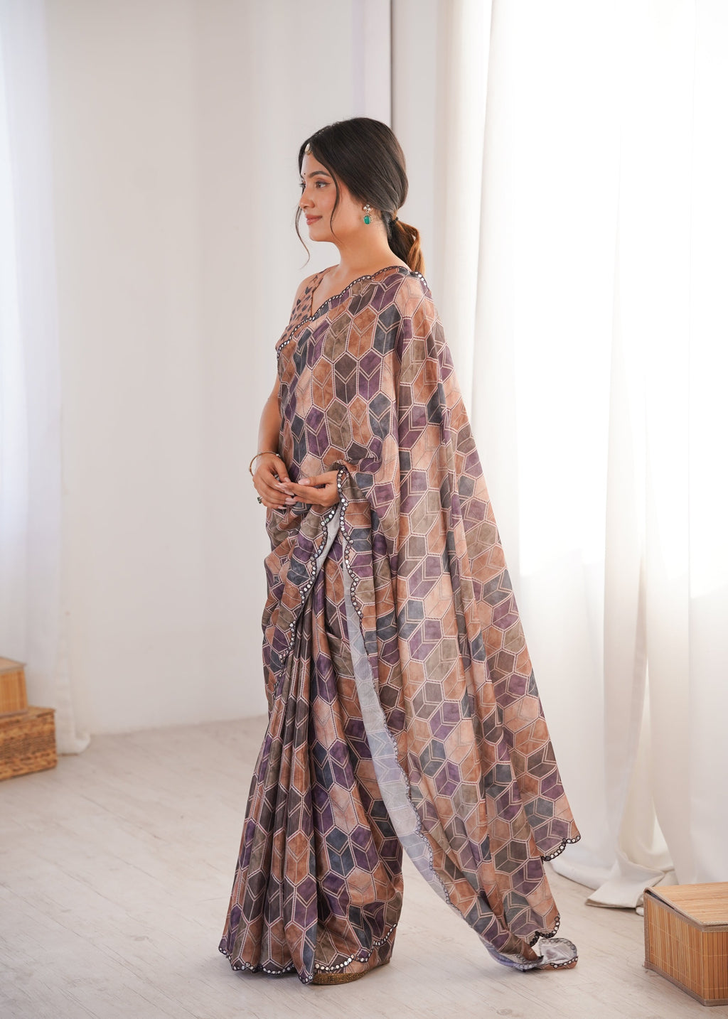 Jyoti Fashion Women's Multicolor Chinon Digital Printed Designer Saree with Blouse | Grocsy