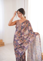 Jyoti Fashion Women's Multicolor Chinon Digital Printed Designer Saree with Blouse | Grocsy