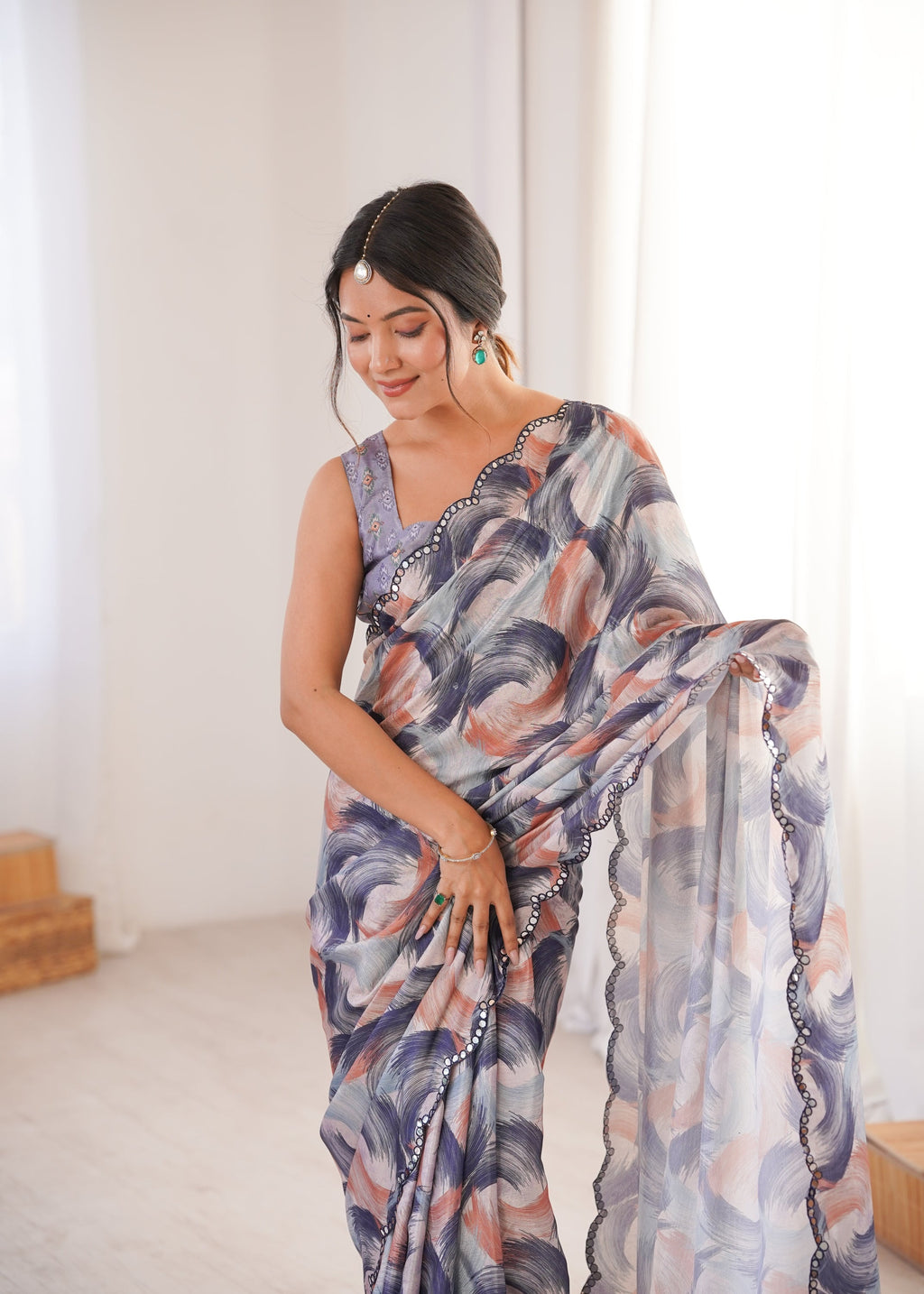 Jyoti Fashion Women's Multicolor Chinon Digital Printed Designer Saree with Blouse | Grocsy