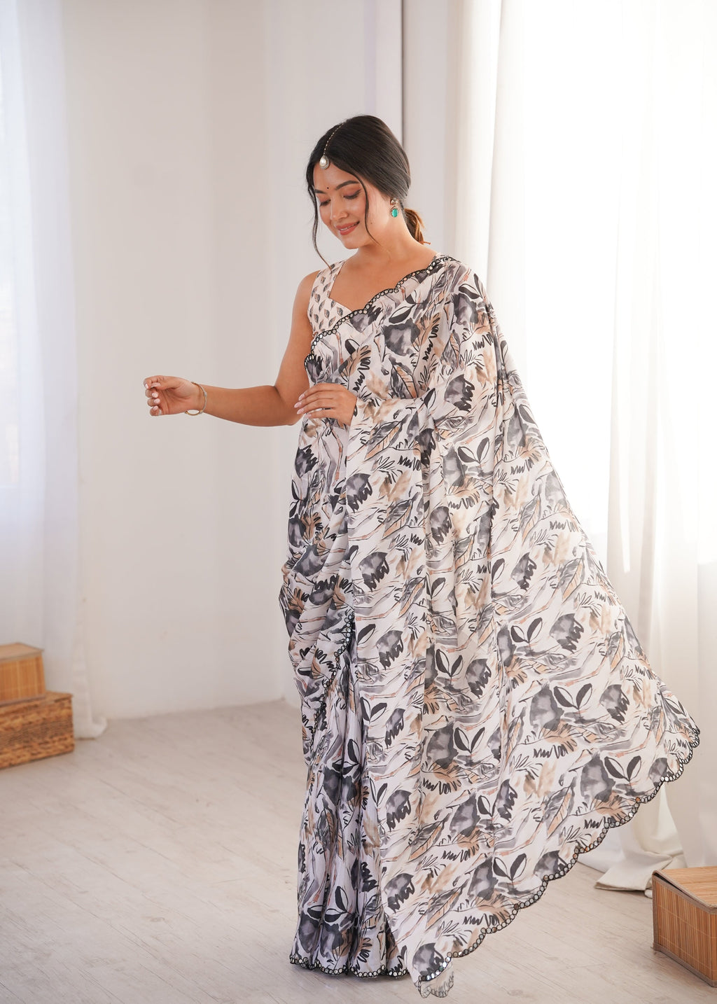 Jyoti Fashion Women's Multicolor Chinon Digital Printed Designer Saree with Blouse | Grocsy