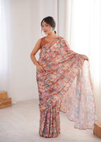 Jyoti Fashion Women's Multicolor Chinon Digital Printed Designer Saree with Blouse | Grocsy