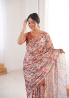 Jyoti Fashion Women's Multicolor Chinon Digital Printed Designer Saree with Blouse | Grocsy
