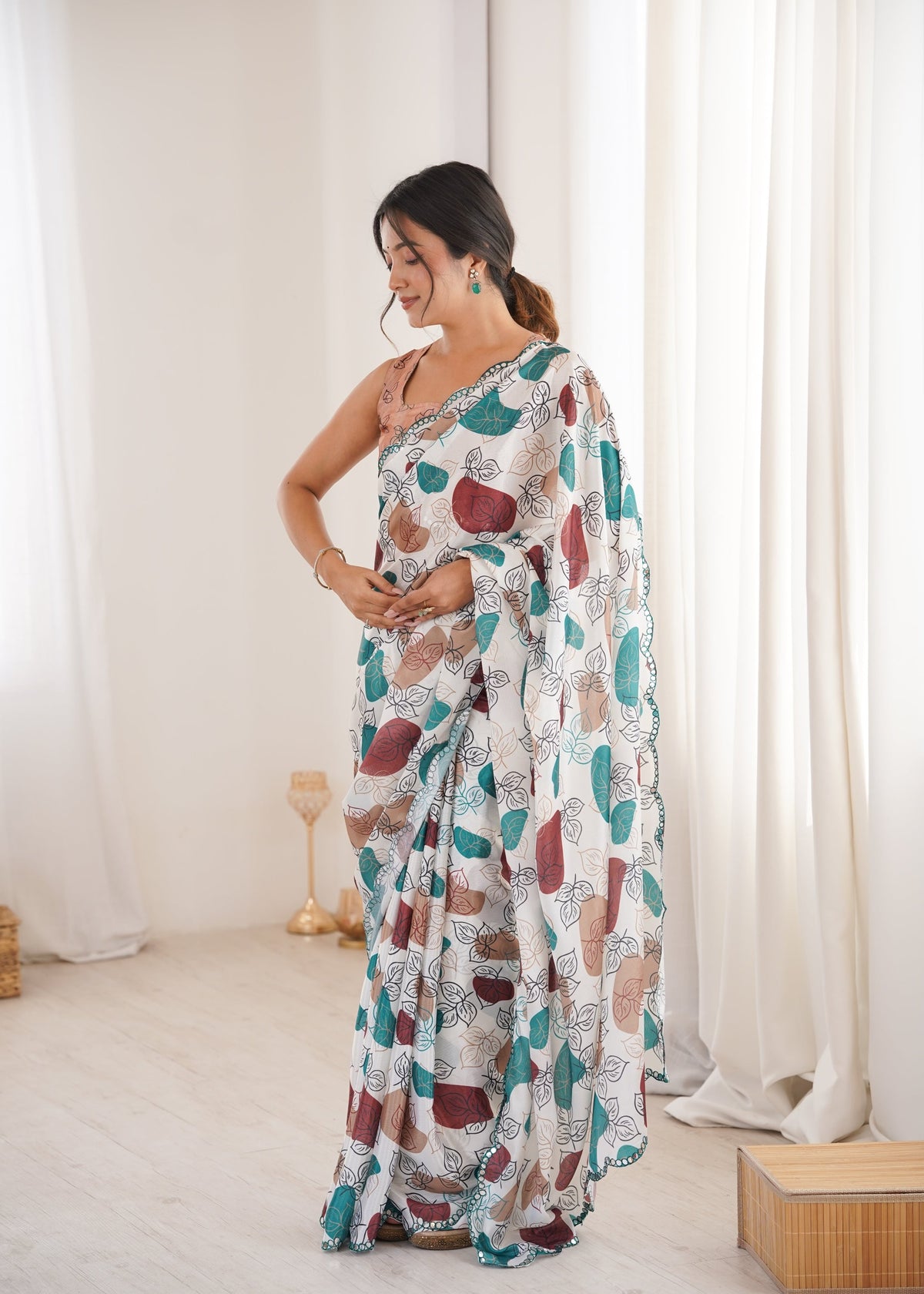 Jyoti Fashion Women's Multicolor Chinon Digital Printed Designer Saree with Blouse | Grocsy