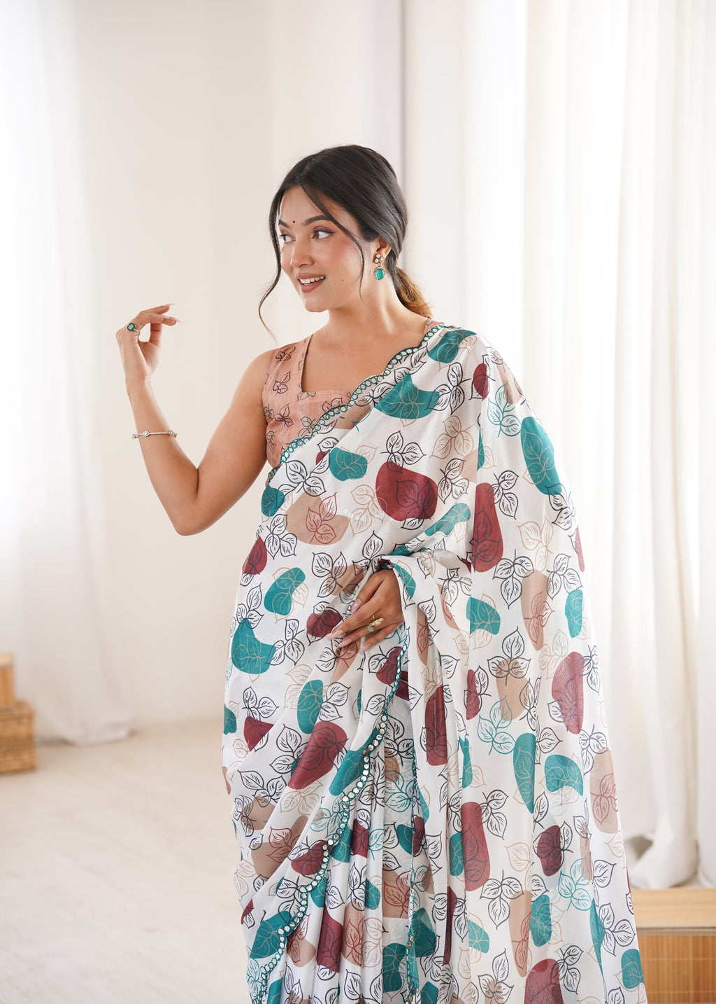 Jyoti Fashion Women's Multicolor Chinon Digital Printed Designer Saree with Blouse | Grocsy