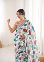 Jyoti Fashion Women's Multicolor Chinon Digital Printed Designer Saree with Blouse | Grocsy