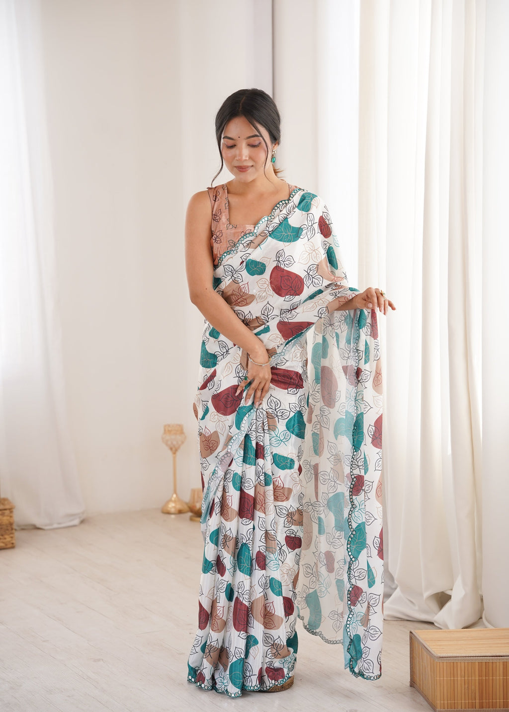 Jyoti Fashion Women's Multicolor Chinon Digital Printed Designer Saree with Blouse | Grocsy