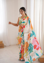 Jyoti Fashion Women's Multicolor Chinon Digital Printed Designer Saree with Blouse | Grocsy
