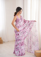 Jyoti Fashion Women's Purple Chinon Digital Printed Designer Saree with Blouse | Grocsy