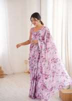 Jyoti Fashion Women's Purple Chinon Digital Printed Designer Saree with Blouse | Grocsy